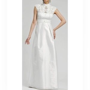 Sue Wong Ivory Lace High-Neck A-Line Gown